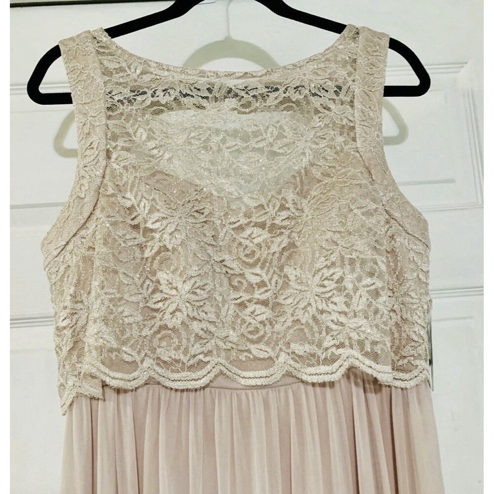 Nightway Champagne Lace Formal Empire Elegant Prom Wedding Dress Gown Size 14P - Picture 5 of 14